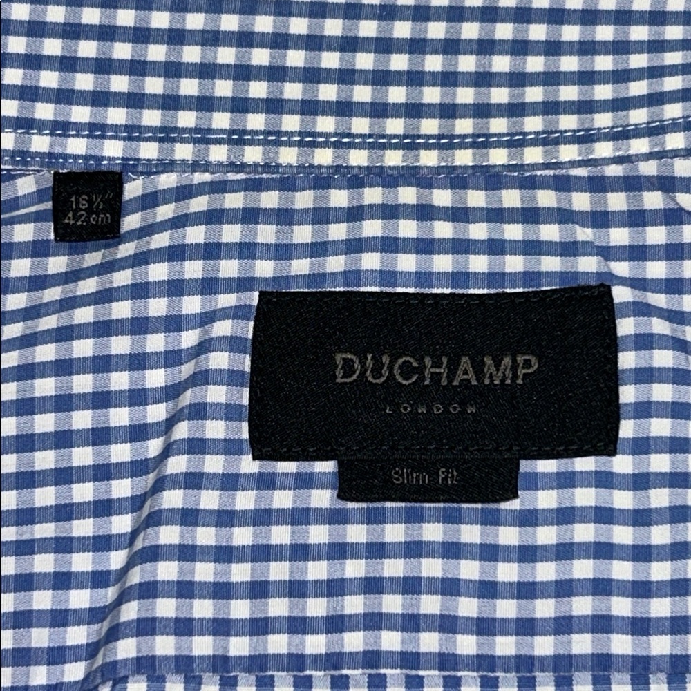 Duchamp Blue and White Checkered long sleeves dress shirt